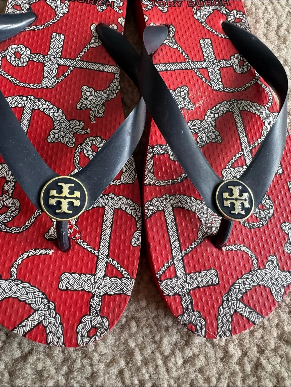 Women’s Tory Burch Red Anchor Print Flip-flops Size 8